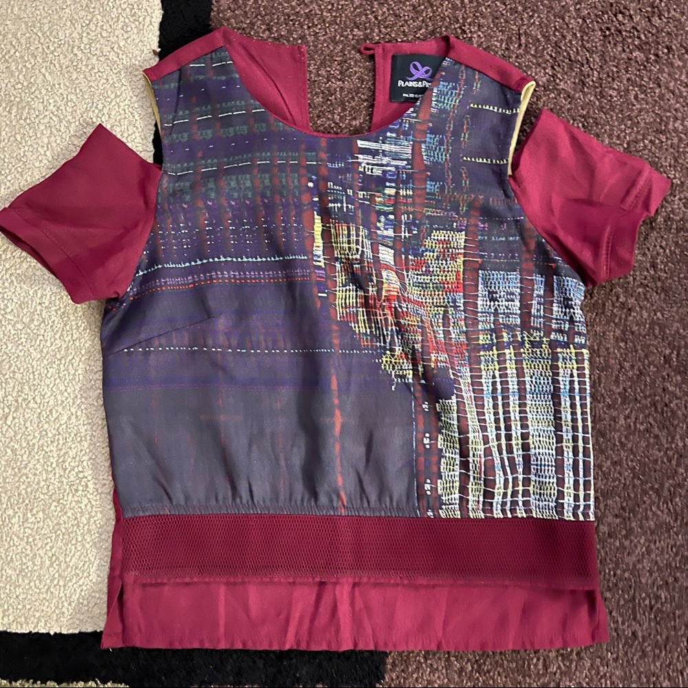 🌻4 for $20🌻 Plains and Prints Blouse XSP Maroon Off-shoulder